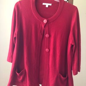 Carolyn Taylor Woman 2X red 3/4 sleeve cardigan sweater with large buttons